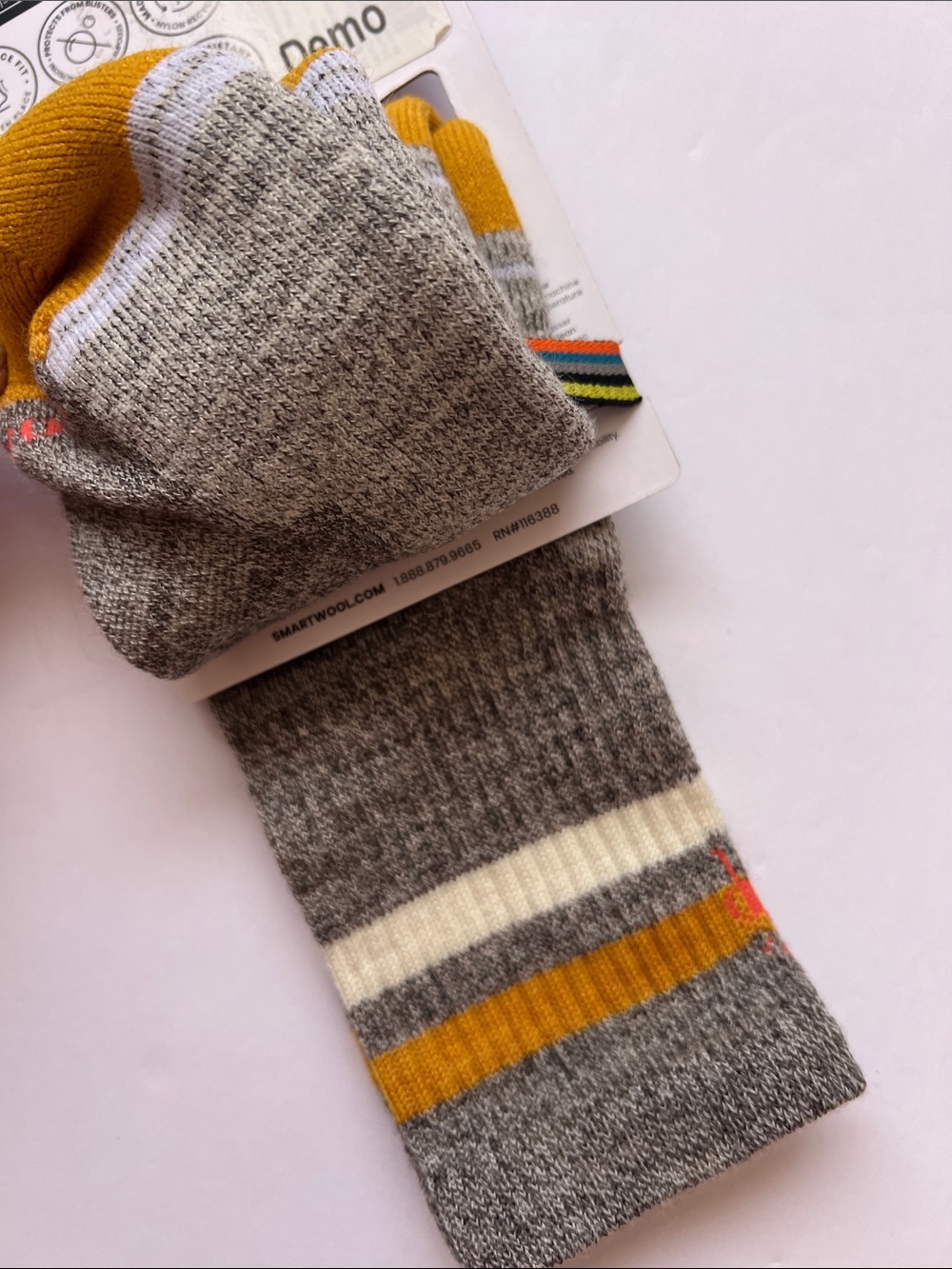 Smartwool Women’s Athletic Crew Socks in Gray with Mustard and White Stripes - Picture 6 of 6